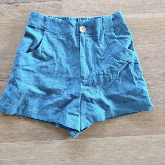 House of Harlow 1960 Pants - House of Harlow 1960 Linen Blend Shorts XS Teal Turquoise High Waist Tailored
